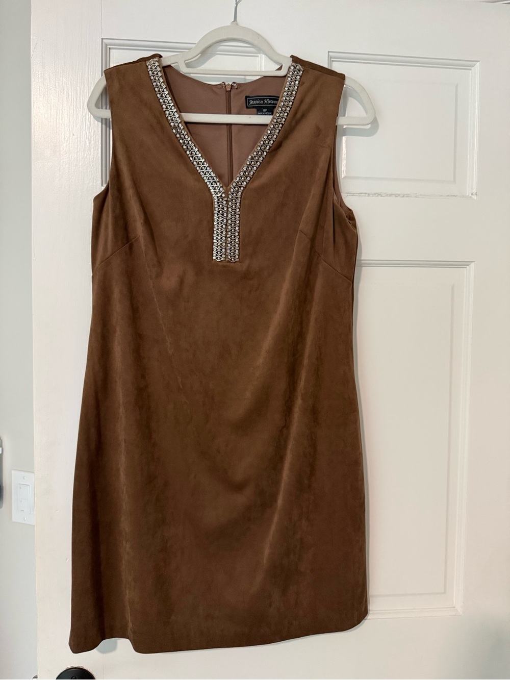 Jessica Howard Brown Sleeveless Mini Dress with Jeweled V-Neck